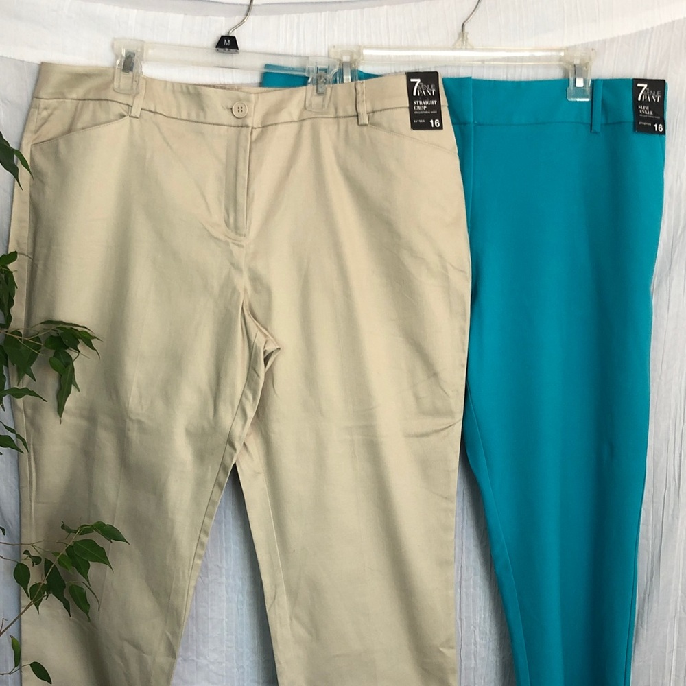 NEW YORK & COMPANY lot of 2 pants size 16 teal aqua & tan NWT